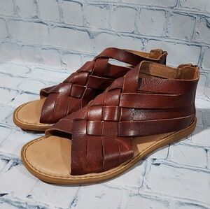 Born Iwa Woven Gladiator Leather Sandals Brown Size 8 Boho Hippie Festival Artsy